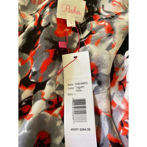 Parker NWT $264 Winnie Tango Floral Print V-Neck Silk Dress, Women's Size L - Picture 10 of 13